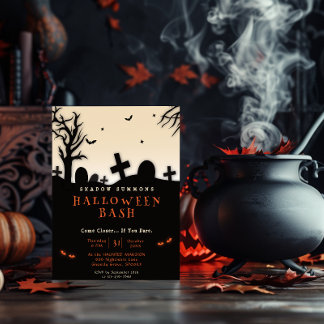 Spooky Halloween Graveyard Silhouette Party Einladung
