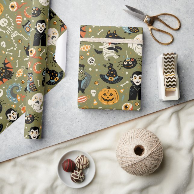 Spooky Halloween Green Geschenkpapier (Kunsthandwerk)