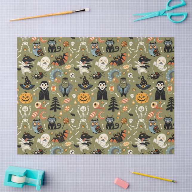 Spooky Halloween Green Seidenpapier (Basteln)