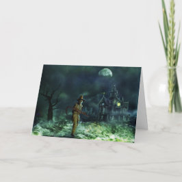 Spooky Halloween Grim Sensenmann und Spuk Haus Karte