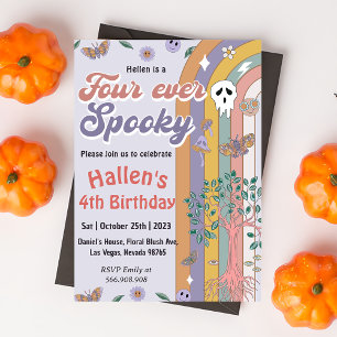 Spooky Halloween Groovy Rainbow 4. Geburtstag Part Einladung