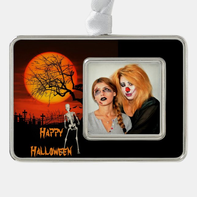 Spooky Halloween Halten Sie Ihr Foto für Ihre Fami Rahmen-Ornament Silber (Vorderseite)
