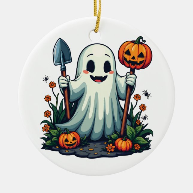 Spooky Halloween Herbstgartengürtel Pumpkin Keramik Ornament (Vorne)