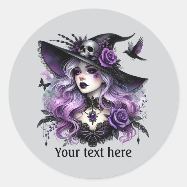 Spooky Halloween Hexe anpassbar Runder Aufkleber (Vorderseite)