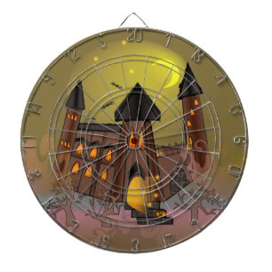 Spooky Halloween Hexenhaus und Vampirschloss Dartscheibe