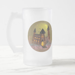 Spooky Halloween Hexenhaus und Vampirschloss Mattglas Bierglas