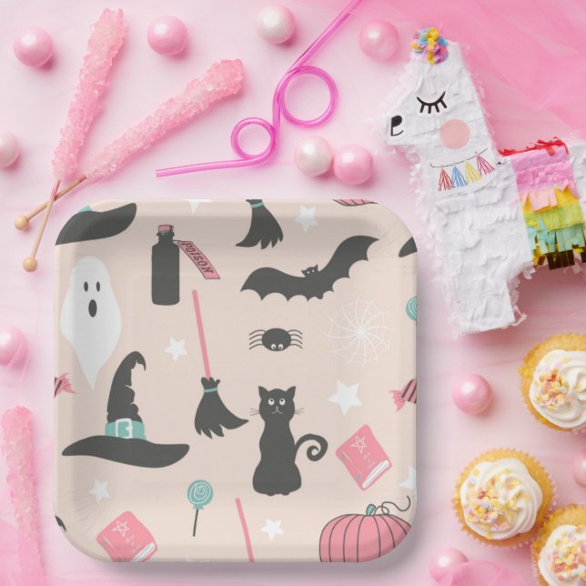 Spooky Halloween Hexenhut Black Cat Pappteller (Party)