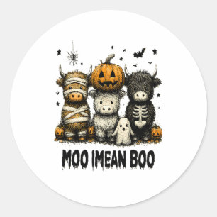 Spooky Halloween Highland Cow Runder Aufkleber