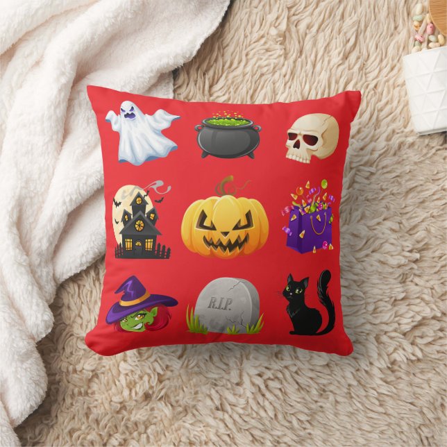 Spooky Halloween Icons Decorative Throw Pillow Kissen (Decke)