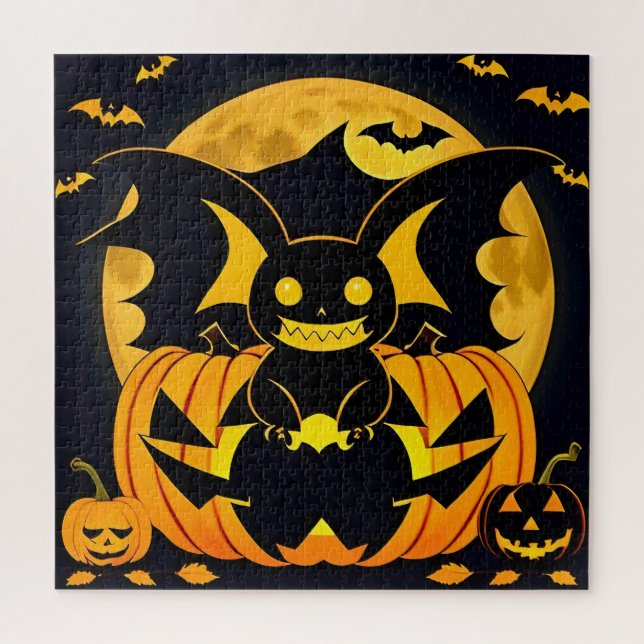 Spooky Halloween Illustration mit Bat Pumpki Puzzle (Vertikal)