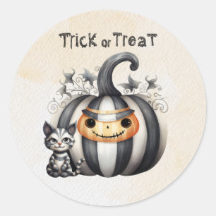 Spooky Halloween Kitten Black Striped Pumpkin Runder Aufkleber