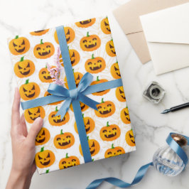 Spooky Halloween Kürbislaterne White Orange Geschenkpapier