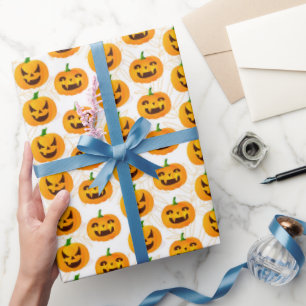 Spooky Halloween Kürbislaterne White Orange Geschenkpapier