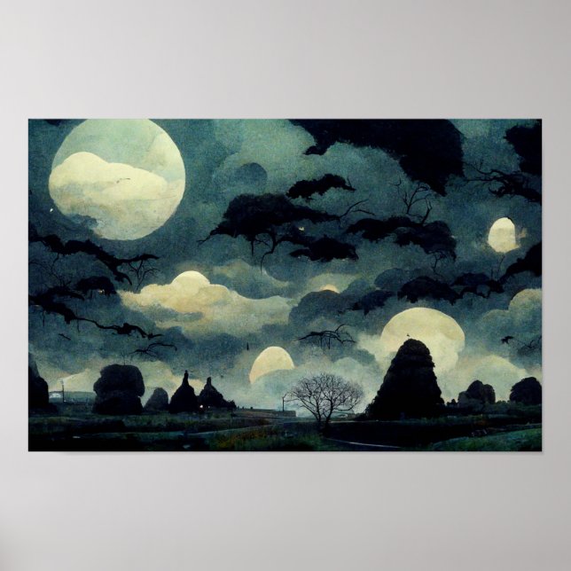 Spooky Halloween Landschaftsmalerei Poster (Vorne)