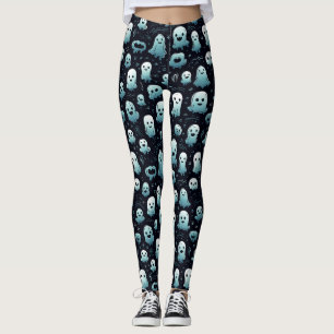 Spooky Halloween Little Ghosts Blau Weiß und Schwa Leggings