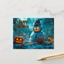 Spooky Halloween mit Evil Snowman, Pumpkin Feiertagspostkarte