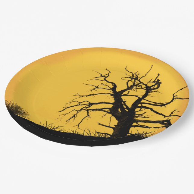 Spooky Halloween Mondpapierplatte Pappteller (Schrägansicht)