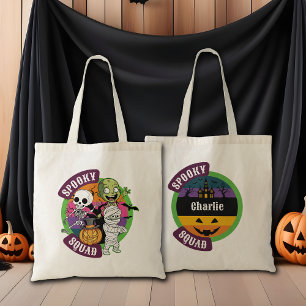 Spooky Halloween Monster Cartoon Trick oder Trete Tragetasche