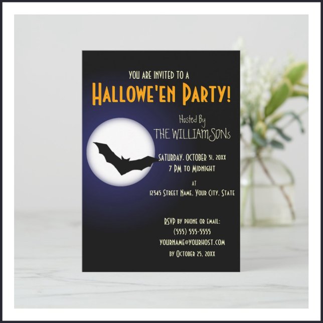 Spooky Halloween Moon and Bat Einladung (Von Creator hochgeladen)