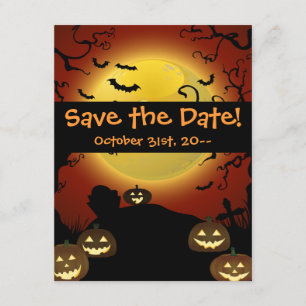 Spooky Halloween Moon, Pumpkins und Fledermäuse Ei Save The Date