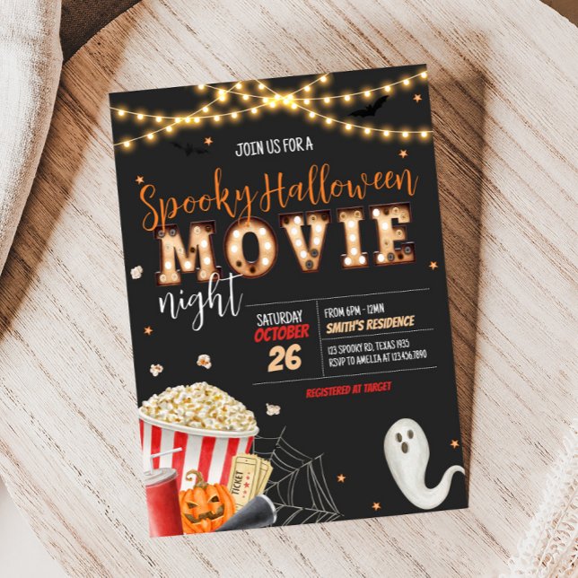 Spooky Halloween Movie Night Party Einladung (Spooky Halloween Scary Movie Night Party Invitation)