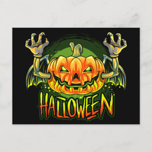 Spooky Halloween Neon Bat Pumpkin Postkarte