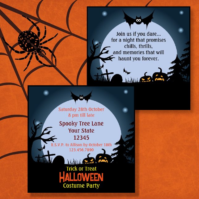 Spooky Halloween Night Costume Party Einladung (Creepy Halloween Scene Costume Party Invitations)