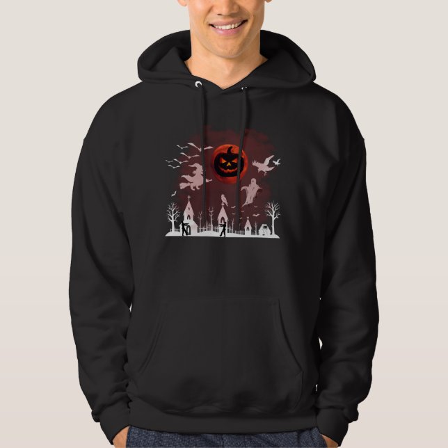 Spooky Halloween Night Full Moon Pumpkin Szene Hoodie (Vorderseite)