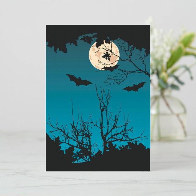 Spooky Halloween Night Full Moon und Flying Bats Einladung (Von Creator hochgeladen)