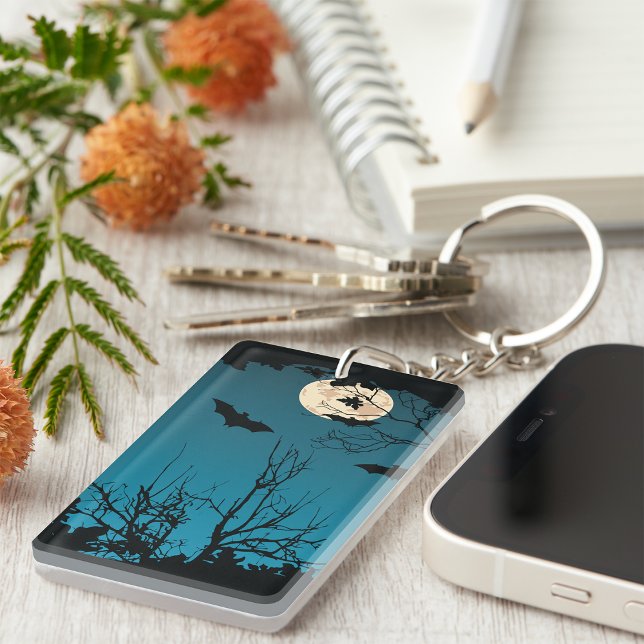 Spooky Halloween Night Full Moon und Flying Bats Schlüsselanhänger (Von Creator hochgeladen)