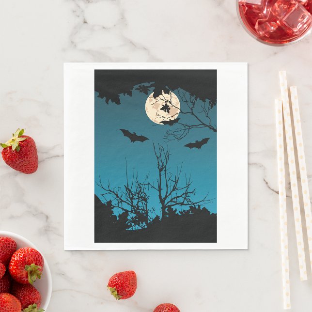 Spooky Halloween Night Full Moon und Flying Bats Serviette (Von Creator hochgeladen)