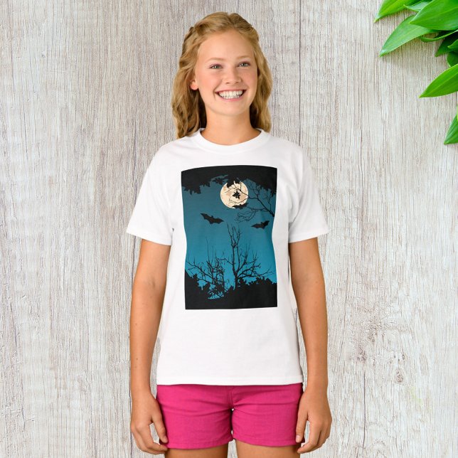 Spooky Halloween Night Full Moon und Flying Bats T-Shirt (Von Creator hochgeladen)
