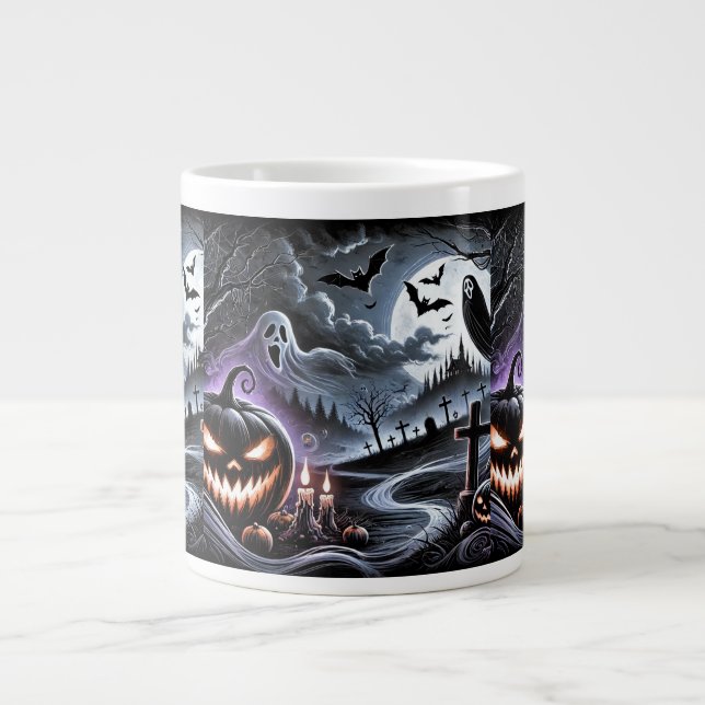 Spooky Halloween Night: Spuk Pumpkins und Geist Jumbo-Tasse (Vorderseite)