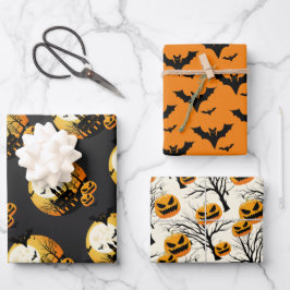 Spooky Halloween Orange Black Geschenkpapier Set