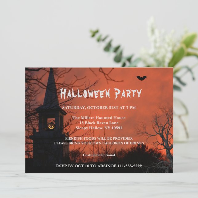 Spooky Halloween-Party Einladung (Stehend Vorderseite)