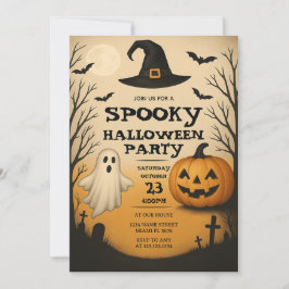 Spooky Halloween-Party Einladung Ghost & Pumpkin