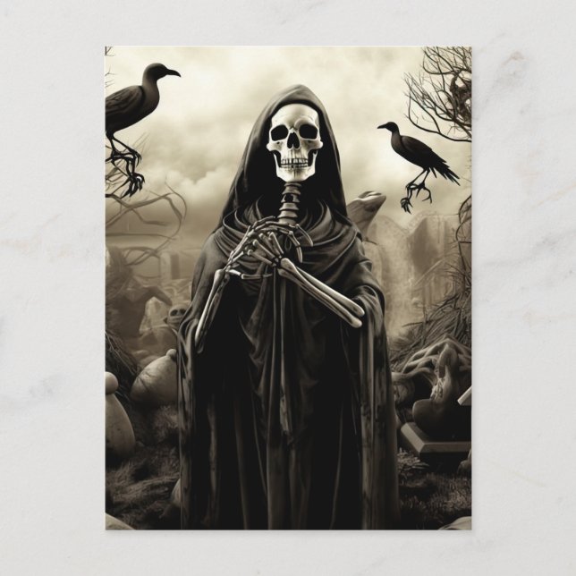 Spooky Halloween-Party Gothic Skelett Friedhof Postkarte (Vorderseite)