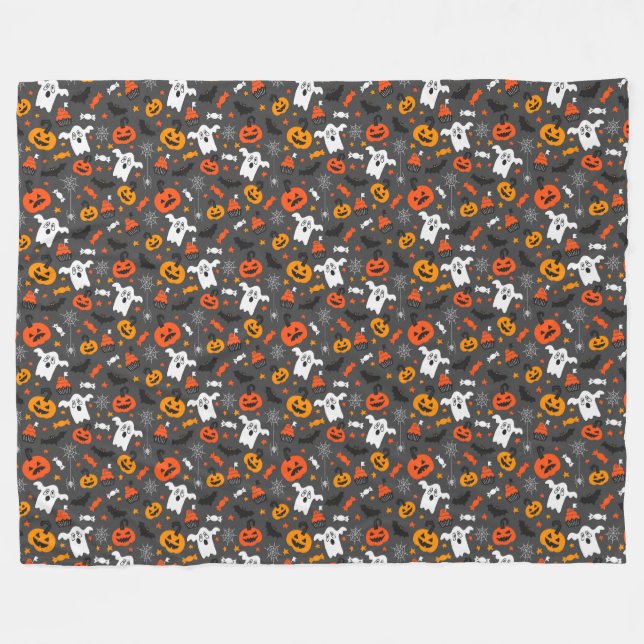 Spooky Halloween Pattern Fleece Blanket (Vorderseite (Horizontal))