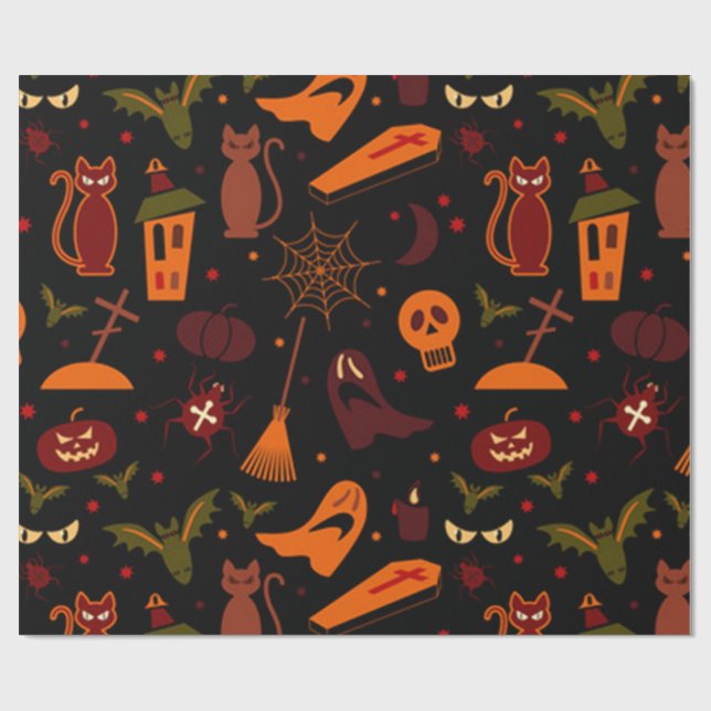 Spooky Halloween Pattern Geschenkpapier (Flach)