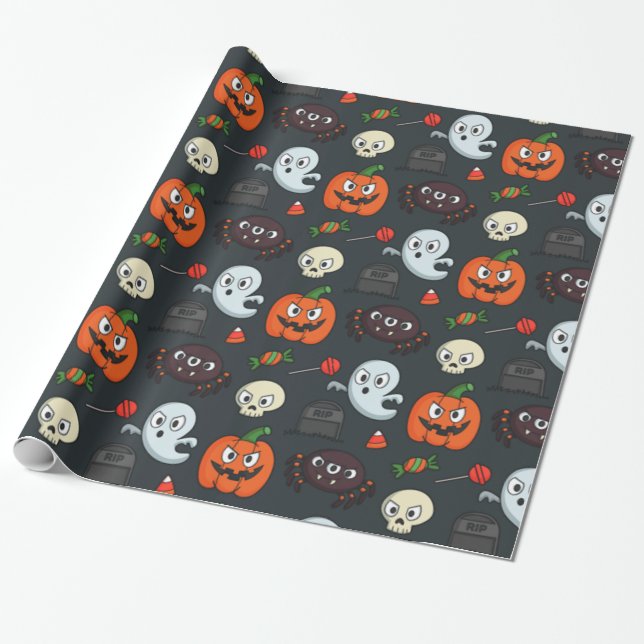 Spooky Halloween Pattern Geschenkpapier (Ungerollt)