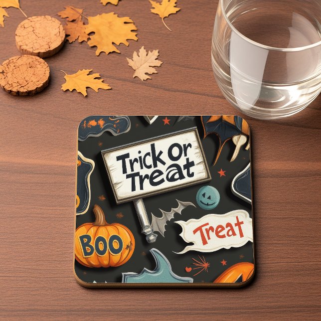 Spooky Halloween Pattern Rechteckiger Pappuntersetzer (Von Creator hochgeladen)