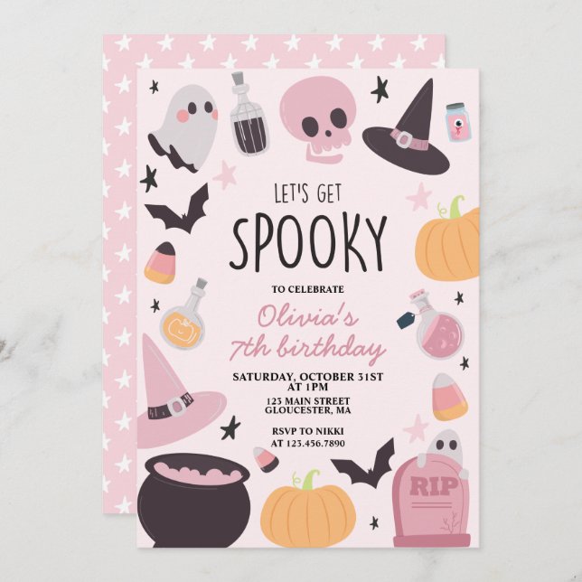 Spooky Halloween Pink Einladung (Vorne/Hinten)