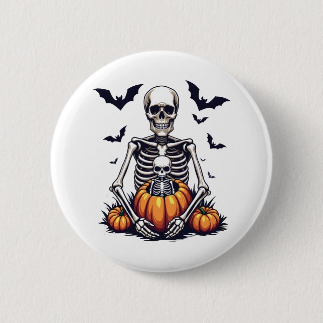Spooky Halloween Pregnant Skeleton Schwangerschaft Button (Vorderseite)