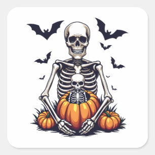Spooky Halloween Pregnant Skeleton Schwangerschaft Quadratischer Aufkleber