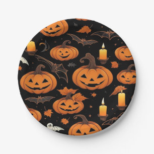 Spooky Halloween Pumpkin Black Pappteller