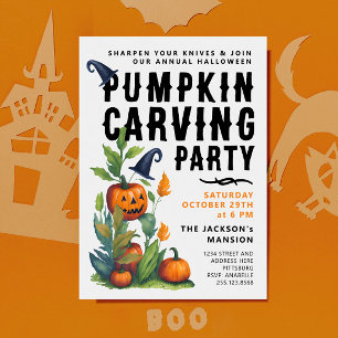 Spooky Halloween Pumpkin Carving Party Wassercolor Einladung