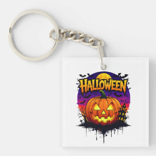 Spooky Halloween Pumpkin Design with Moonlit Sky a Schlüsselanhänger