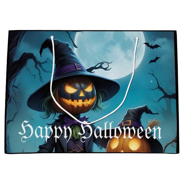 Spooky Halloween Pumpkin Duo Große Geschenktüte (Vorderseite)