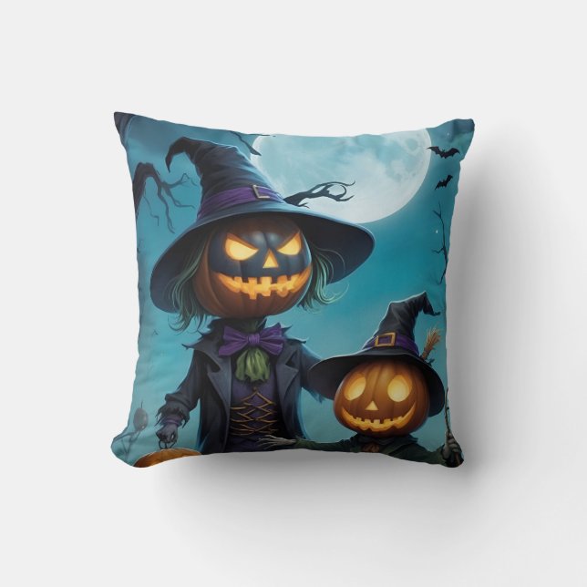 Spooky Halloween Pumpkin Duo Kissen (Vorderseite)