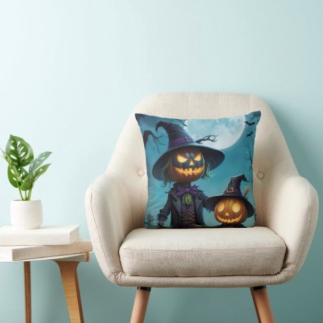 Spooky Halloween Pumpkin Duo Kissen (Throw Pillow 100% polyester heavyweight stretch material. Hidden zipper Made in the USA.
)